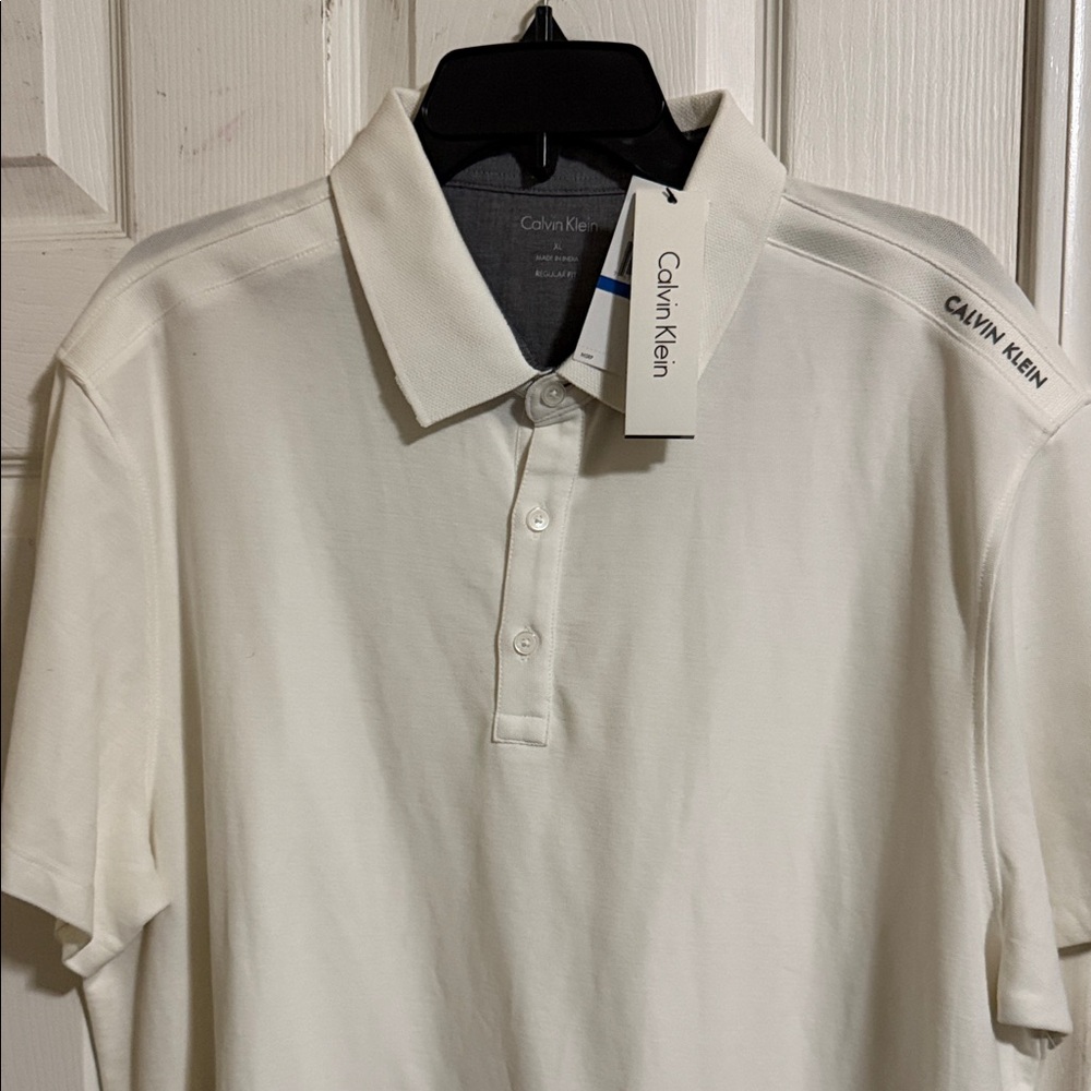Calvin Klein Men's Cream Polo with Shoulder Logo